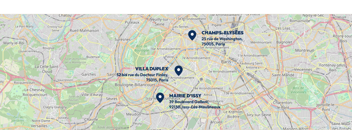 Carte des résidences Finestate à Paris et Issy-les-Moulineaux